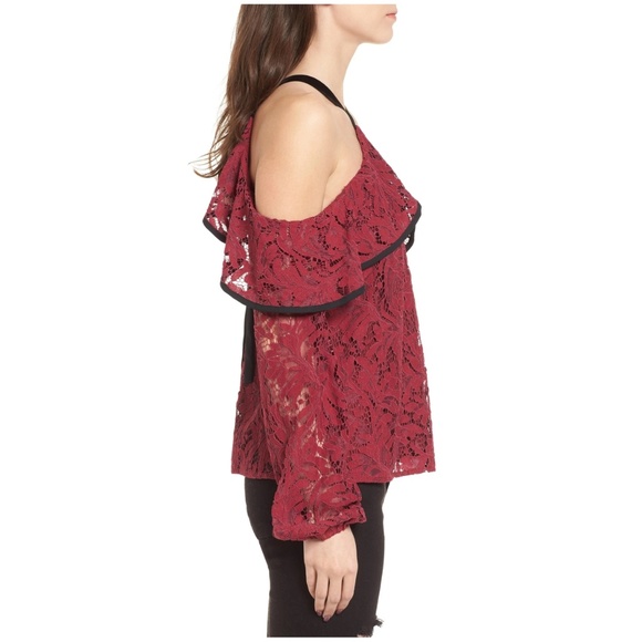 WAYF - Helena Cold Shoulder Lace Top | Size: Small | Burgundy Lace | NWT / NEW - Picture 3 of 11